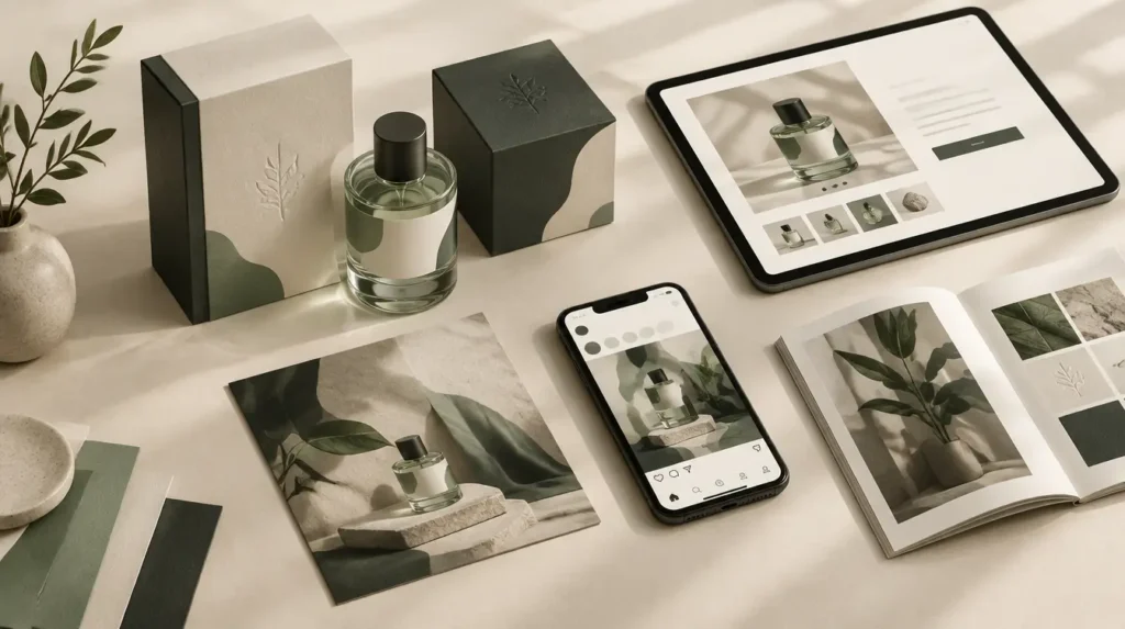 Packaging design linking brand identity and marketing across product, logo and campaign touchpoints